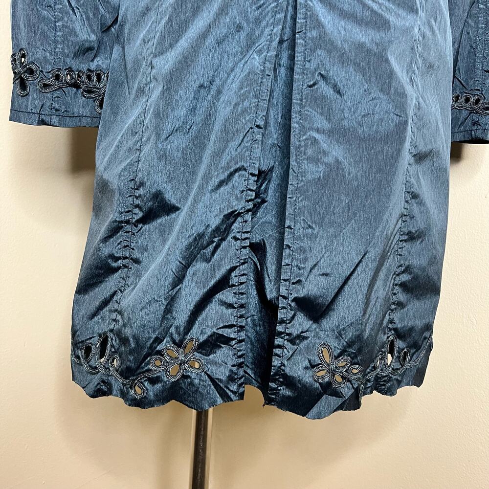 Alessandro Manzoni Jacket 12 Blue Eyelet Embroidered Longline Nylon Belted Chic - Picture 6 of 10